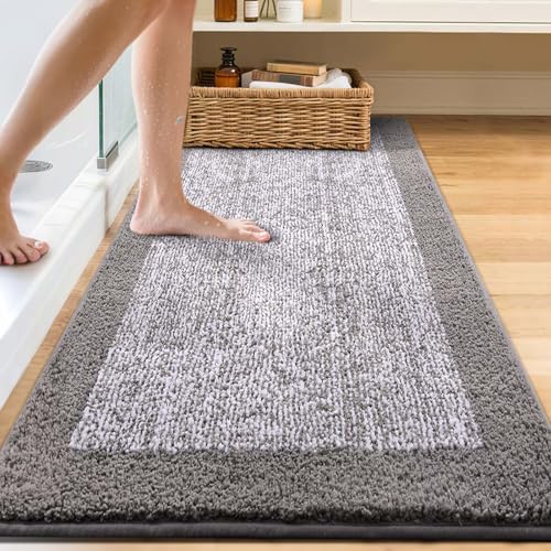 60x24 Bathroom Rugs Non Slip Washable, Soft Absorbent Bath Mat Light Grey