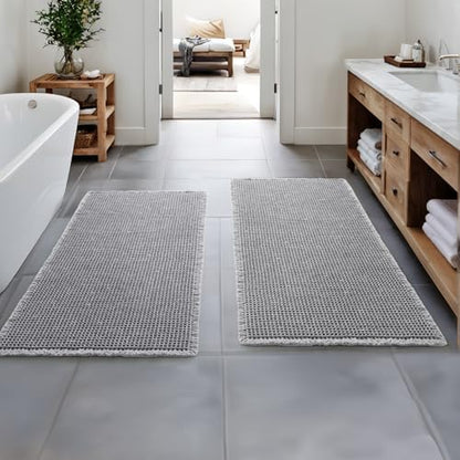 MIULEE Set of 2 Waffle Bathroom Runner Rugs Light Grey 2'x4'(24"x48")