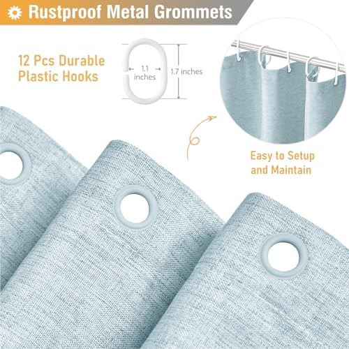BTTN Fog Blue Linen Textured Waterproof Fabric Shower Curtain Set, 72x72