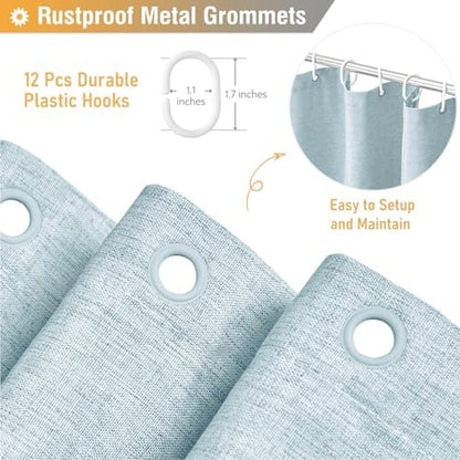 BTTN Fog Blue Linen Textured Waterproof Fabric Shower Curtain Set, 72x72