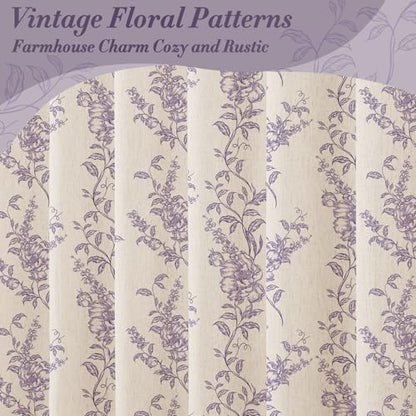 Purple Linen Farmhouse Shower Curtain, Boho Floral Bathroom 72x72