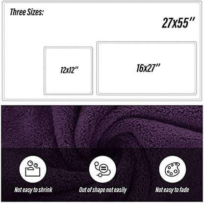 MOONQUEEN Ultra Soft Microfiber Coral Velvet Towel Set - Quick Drying - 2 Bath Towels, 2 Hand Towels, 2 Washcloths - Plum, 6 Pcs