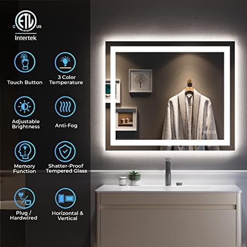 36x30 LED Bathroom Mirror with Lights, Lighted Vanity Mirror