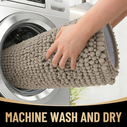 OLANLY Thick Chenille Absorbent Bathroom Rugs Mat 36x24, Warm Taupe