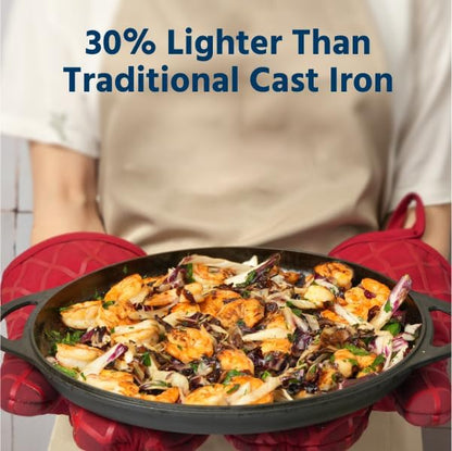 COOKLIFE 12inch Lightweight Pre-Seasoned Cast Iron Griddle Smooth Grill Pan | Non-Stick Polished Flat Pan Use with an Oven, Stove, Grill, or Campfire, Handcrafted, PFAS-Free, Non-Toxic, Easy to Clean