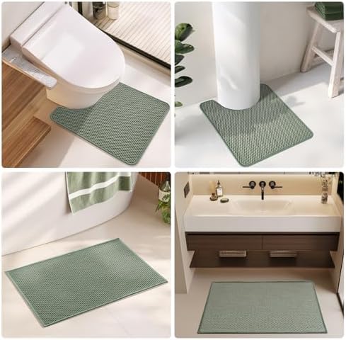 TYUU Large Bathroom Rugs Non Slip Washable Bath Rugs Super Absorbent Bathroom Rug Thin Quick Dry Low Pile Bath Mats, Sage Green 36"x60"