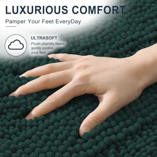 Smiry Thick Small Chenille Bathroom Rugs 24x16, Bath Mat, Blackish Green