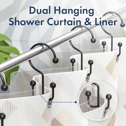 Bathway Shower Curtain Hooks Matte Black Shower Curtain Rings, 12 Pcs Double Hook Shower Curtain Hooks Rings Shower Curtain Hangers Rust Proof, Metal Shower Hooks for Bathroom Shower Curtain Rod