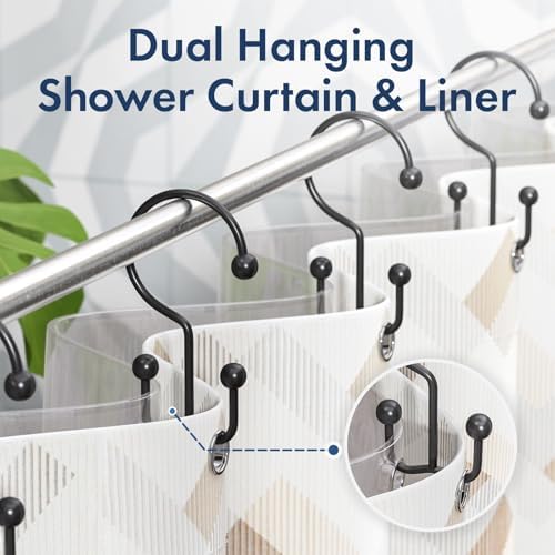 Bathway Shower Curtain Hooks Matte Black Shower Curtain Rings, 24 Pcs Double Hook Shower Curtain Hooks Rings Shower Curtain Hangers Rust Proof, Metal Shower Hooks for Bathroom Shower Curtain Rod