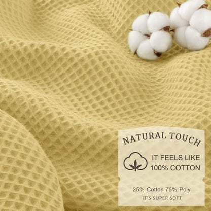 Waffle Weave Shower Curtain Heavyweight Cotton Fabric Yellow 72Wx72L