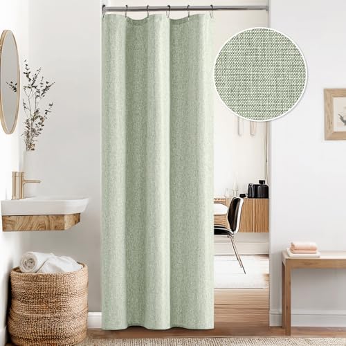 ANRODUO Sage Green Linen Textured Fabric Shower Curtain Set - W36xL72