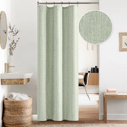 ANRODUO Sage Green Linen Textured Fabric Shower Curtain Set - W36xL72