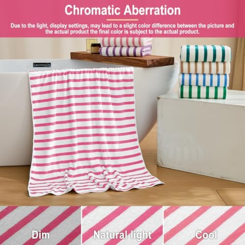 JML Microfiber Beach Towels Set of 6, 27" x 55", Cabana Stripe Pink