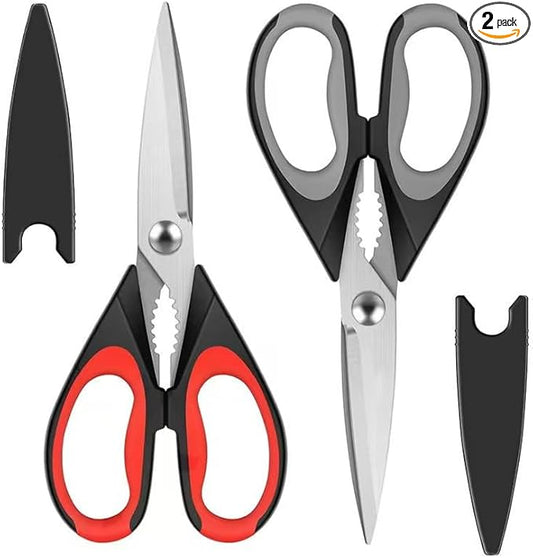 Kitchen Scissors All Purpose Heavy Duty, Kitchen Utensils Set, Stainless Steel Cooking Utensils Gadgets, Meat Poultry Food Shears Dishwasher Safe Utility Tools Home Gift (Black Red)