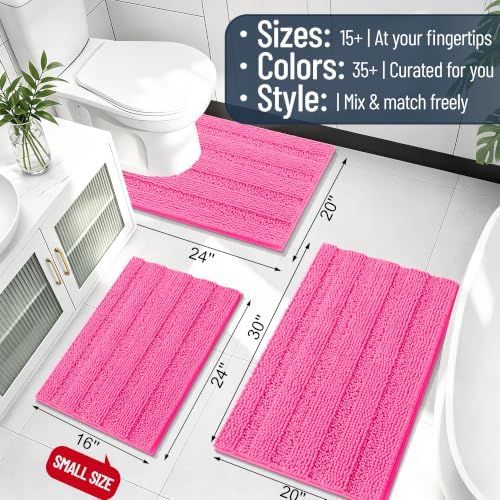 Smiry Thick Chenille Bathroom Rugs 30x20, Soft Absorbent Bath Mat, Hot Pink