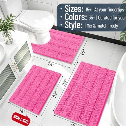 Smiry Thick Chenille Bathroom Rugs 30x20, Soft Absorbent Bath Mat, Hot Pink