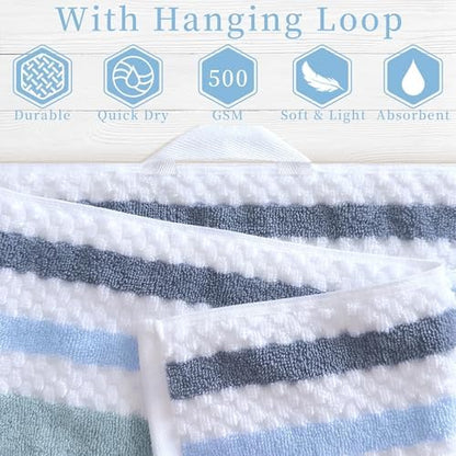 VOOVA & MOVAS Waffle 3PC Towel Set, Cotton, Blue Gray White