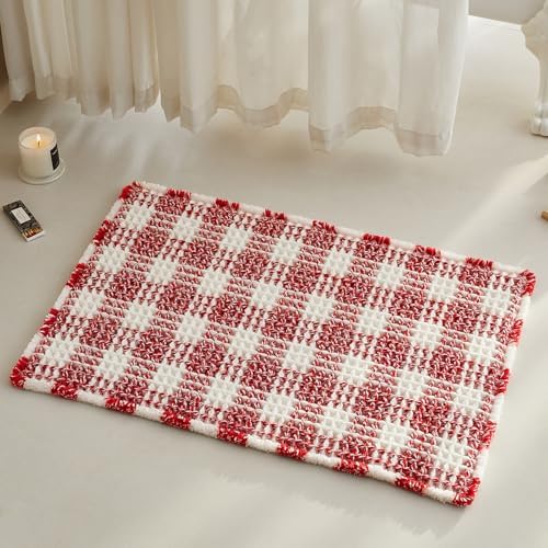 TYUU Christmas Bathroom Rugs, Cute Waffle Bath Mat, 30x20 Red & White