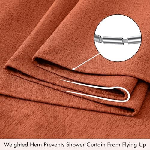 ANRODUO Burnt Orange Linen Textured Fabric Shower Curtain Set - W72xL72
