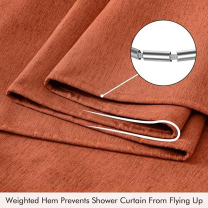 ANRODUO Burnt Orange Linen Textured Fabric Shower Curtain Set - W72xL72
