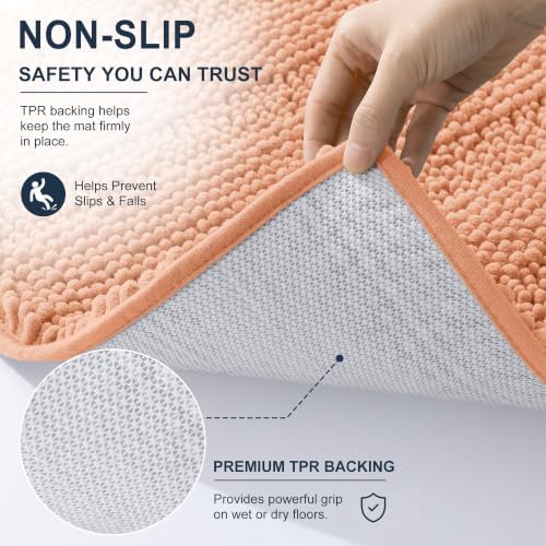 Smiry Thick Chenille Bathroom Runner Rugs 44x24, Absorbent Bath Mat, Peach