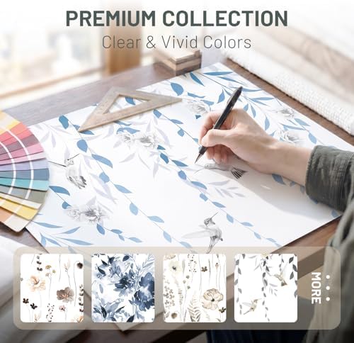 WITHLOC No Hook Floral Shower Curtain with Liner, Blue Grey, 71x74