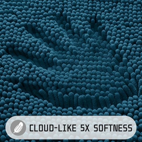Yimobra Long Bathroom Rugs 44"x24", Extra Soft Non Slip Bath Mat for Tub, Super Absorbent Quick Dry Shaggy Rug Floor Carpet, Machine Washable,Peacock Blue