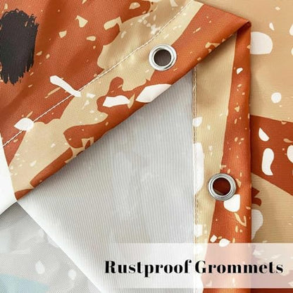 Boho Mid Century Leaf Shower Curtain Set,Arch Sun Design,Minimalistic Leaves Pattern,Waterproof and Luxurious Fabric-12 Hooks(Orange-60" x 72")