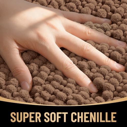 OLANLY Thick Chenille Bathroom Runner Rugs 59x24, Absorbent Bath Mat, Mocha
