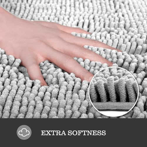 Yeaban Chenille Gray Bathroom Rug 20"x32", Non-Slip Rubber Backing