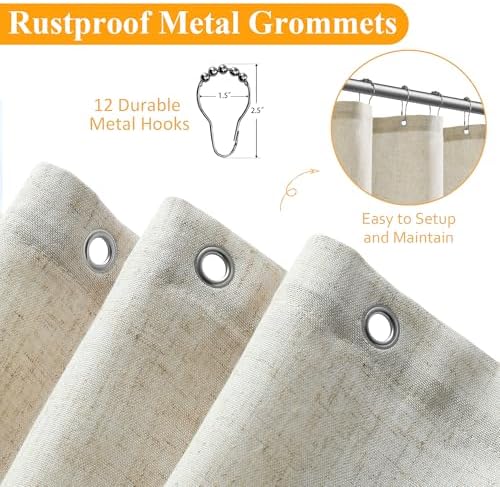 Naturoom Linen Shower Curtain 96 Inch Long for Bathroom Light Beige