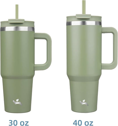Konokyo 40 oz Tumbler with Handle and 2 Straws,2 in 1 Lid Insulated Water Bottle Stainless Steel Travel Coffee Mug,Army Green