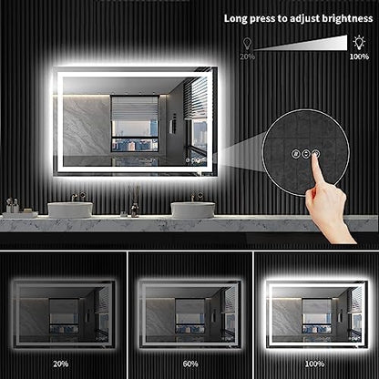 LOAAO 48X36 LED Bathroom Mirror with Lights, Anti-Fog, Dimmable, Backlit + Front Lit, Lighted Bathroom Vanity Mirror for Wall, Shatter-Proof, Memory Function, ETL Listed