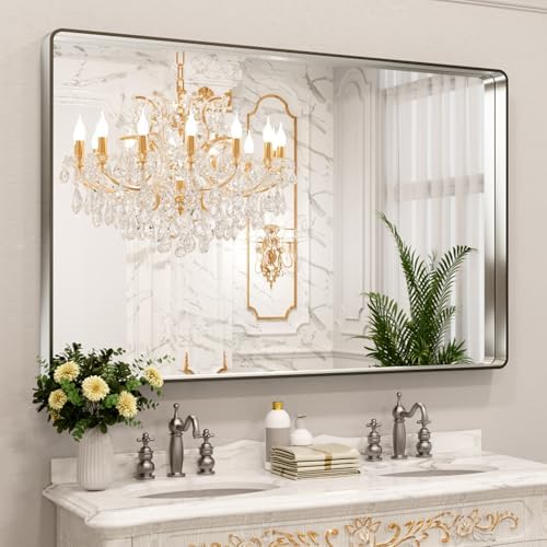 LOAAO 60X40 Inch Brushed Nickel Bathroom Mirror