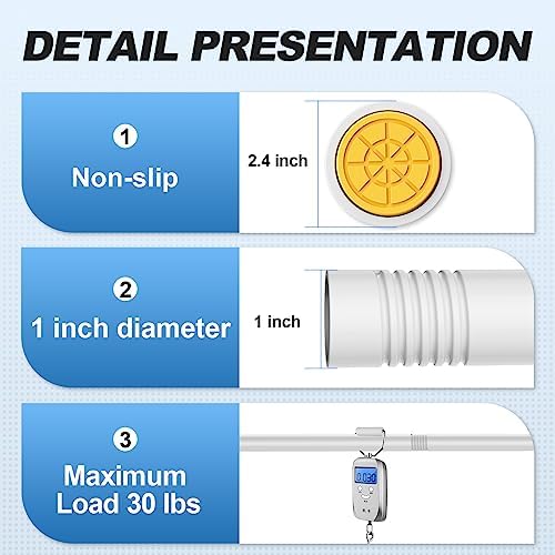 CorkLatta White Shower Curtain Rod 31 to 80 Inch,1 Inch Diameter Adjustable Spring Tension Stainless Steel Telescoping Rod,Easy Install,No Rust
