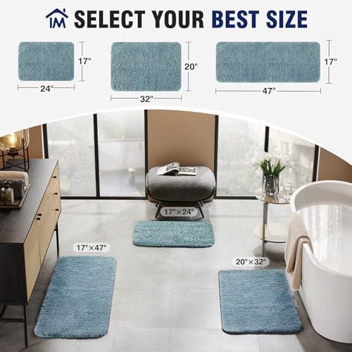 TECHMILLY Super Soft Shaggy Bathroom Rugs, Absorbent Thick Non Slip Microfiber Bath Rugs, Quick Dry Machine Washable Bath Mat for Bathroom Floor, Bathtub and Shower 17"x24"