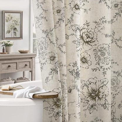 Farmhouse Floral Vintage Shower Curtain for Bathroom, Black and Tan Taupe