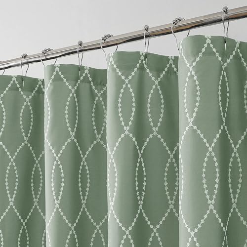 OVZME Sage Green Shower Curtain for Bathroom, Puff Printed Textured Shower Curtain with Tassels, Rustic Geometry Heavy Duty Vintage Country Bathroom Curtain, Water Resistant Fabric, 72Wx72L Inches