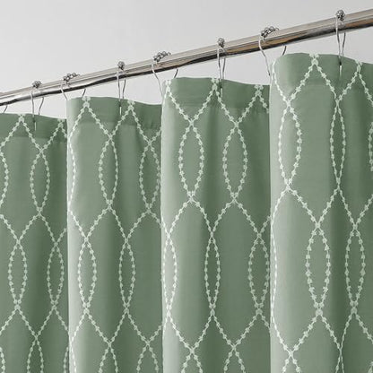 OVZME Sage Green Shower Curtain for Bathroom, Puff Printed Textured Shower Curtain with Tassels, Rustic Geometry Heavy Duty Vintage Country Bathroom Curtain, Water Resistant Fabric, 72Wx72L Inches