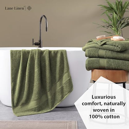 LANE LINEN Bath Sheet Set Soft Absorbent Quick Dry 100% Cotton - Oil Green