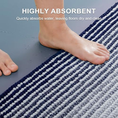 BSICPRO Bathroom Rugs Sets 2 Piece, Non Slip Striped Bath Mats, Navy