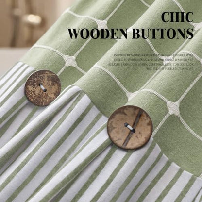Farmhouse Shower Curtain Button Plaid-Green-Green Stripe 72"W x 72"L