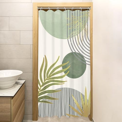 KOMLLEX Mid Century Mint Green Boho Small Stall Bathroom Shower Curtain Set