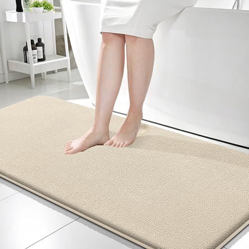 OLANLY Memory Foam Bathroom Runner Rug 59x24, Absorbent Long Bath Mat, Sand