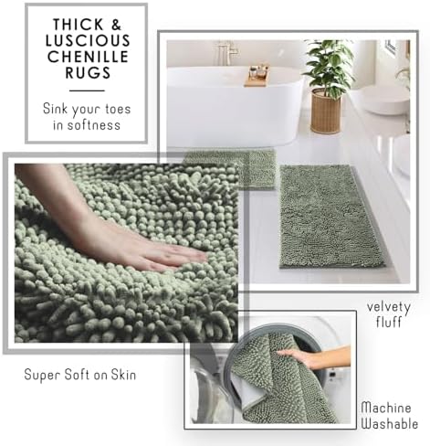 Clara Clark Bathroom Set - Sage Green Bathroom Accessories Set, 6PC Bathroom Accessory Set, Bathroom Sets with Bathroom Rugs, Toilet Brush, Trash Can & Soap Dispenser