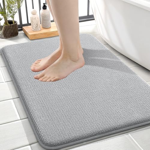 OLANLY Memory Foam Small Bathroom Rug 24x16, Absorbent Bath Mat, Light Grey
