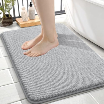 OLANLY Memory Foam Small Bathroom Rug 24x16, Absorbent Bath Mat, Light Grey