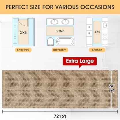 IM HOME Extra Large Waffle Bath Mat, Boho Bathroom Rugs Absorbent Non Slip, Ultra Soft Bathroom Mat, Machine Washable Knit Bath Rugs with Herringbones for Bathroom, Bedroom, Kitchen, 6'x2', Beige