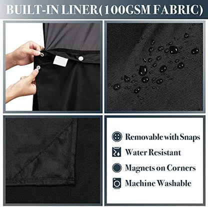 N&Y HOME Extra Long Waffle Shower Curtain with Snap-in Liner Black, 71x84