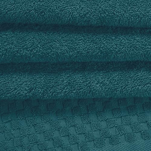 MyOwn Premium Cotton 6 Pack Towel Set for Bathroom, Contains 2 Bath Towels 28x55 inch, 2 Hand Towels 16x24 inch & 2 Wash Coths 12x12 inch, Ideal Everyday use, Compact & Lightweight - Teal
